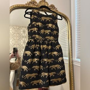 Anthropologie black and gold jaguar dress